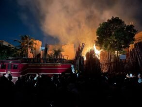 Fire engulfs shops at Bamboo Bazaar in Hospet, causing significant damage